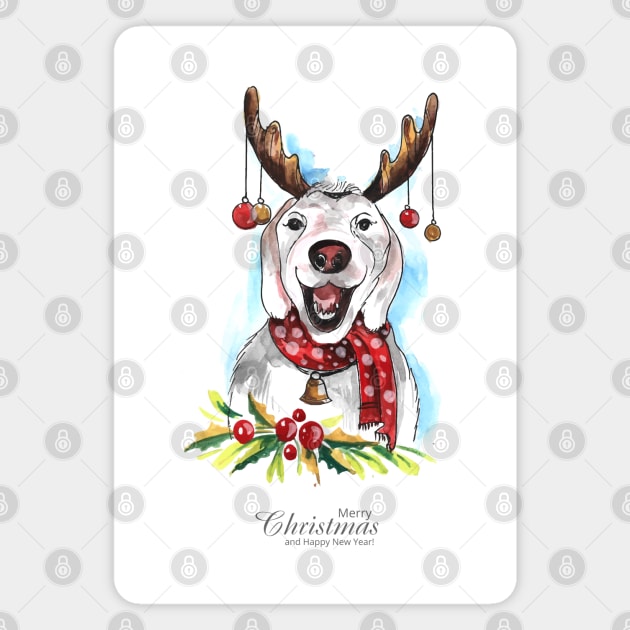 Cute Puppy Holding Christmas Ball Magnet by Mako Design 